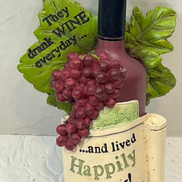 Red Wine Bottle Hanging Ornament Grapes "They drank wine everyday..." 4" Tall - Picture 2 of 9